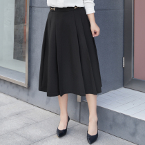 (Clear Cabin RMB100 ) Big Code Womens Dress 2021 Fat Younger Sister Horse Title Button Semi-Body Organ Pleat A Character Long Half Body Dress