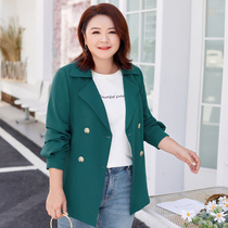 (Clearance 120 yuan)Large size womens autumn Korean version of the flip collar double-breasted waist mid-length windbreaker jacket