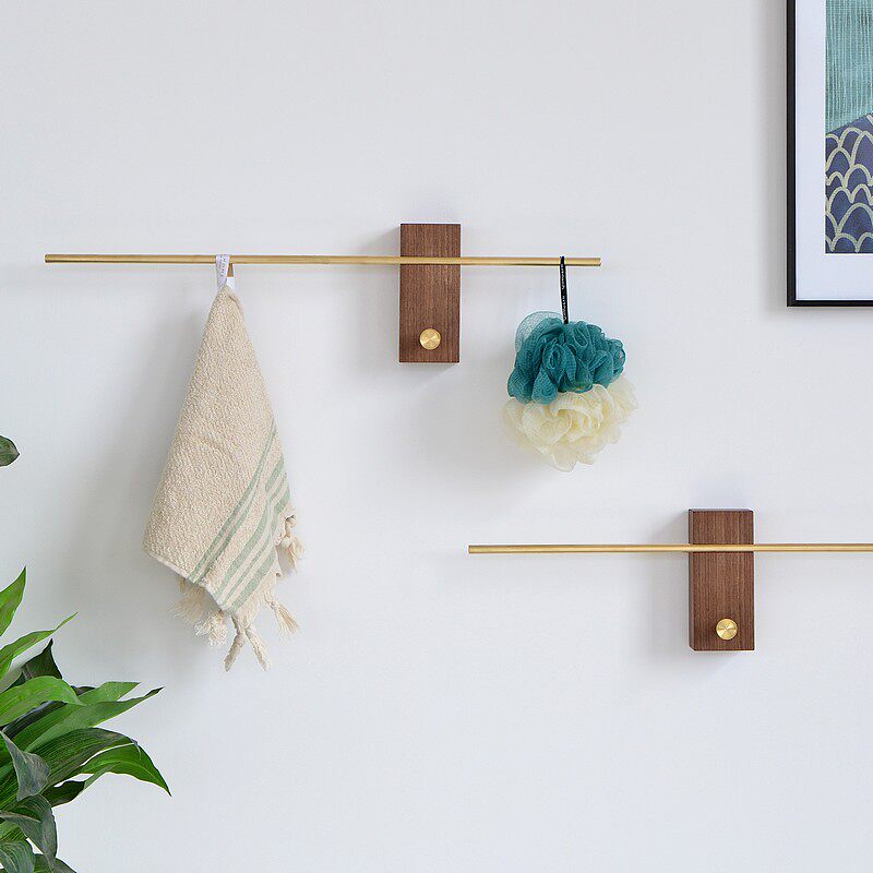 Official Cap Hair Towel Rack Brass Free Punch Bathroom Nordic Brief Balance Folk Hangover Towel Rod Black Walnuts Solid Wood Light Lavish