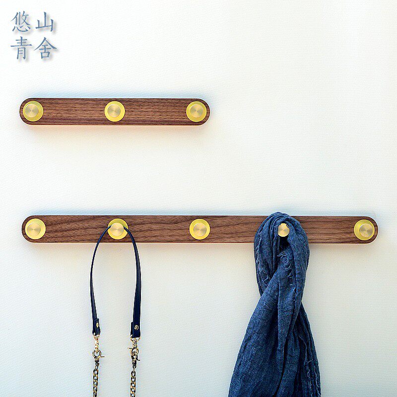 Brass light luxury style black walnut solid wood punch-free hook pure copper coat hook porch towel hook door behind the Nordic