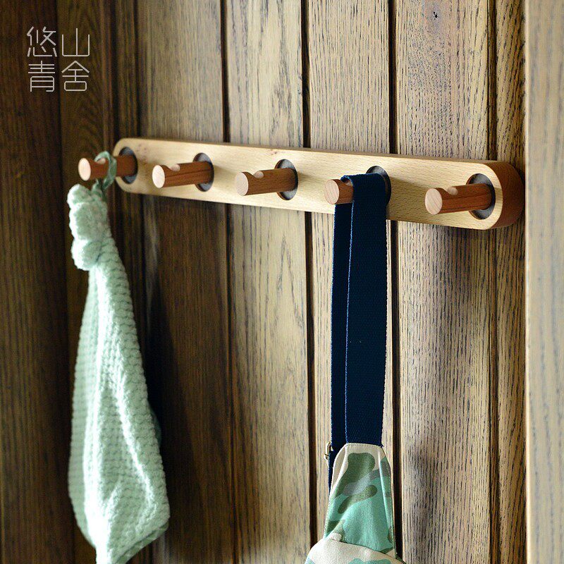 Solid wood Nordic black walnuts hanging clothes hook door rear free of punch creative row hook Xuanguan clothes hat hook wall of the door to the door