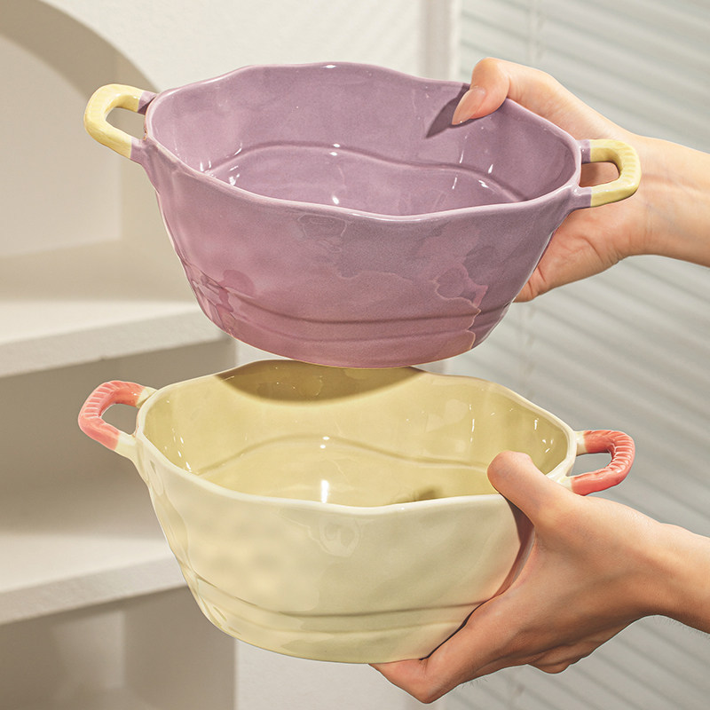 Double-Ear Soup Bowl for Home Use, 2026 New Model, High Aesthetic Value, Cream Style Large Bowl for Eating Noodles, Ceramic Snail Noodle Bowl Double-Ear Soup Bowl for Home Use, 2026 New Model, High Aesthetic Value, Cream Style Large Bowl for Eating Noodles, Ceramic Snail Noodle Bowl