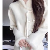 Trendy Maternity Autumn and Winter Coat for Pregnant Women 2024 New Korean Style New Chinese Style Plate Button Woolen Coat for Pregnant Women