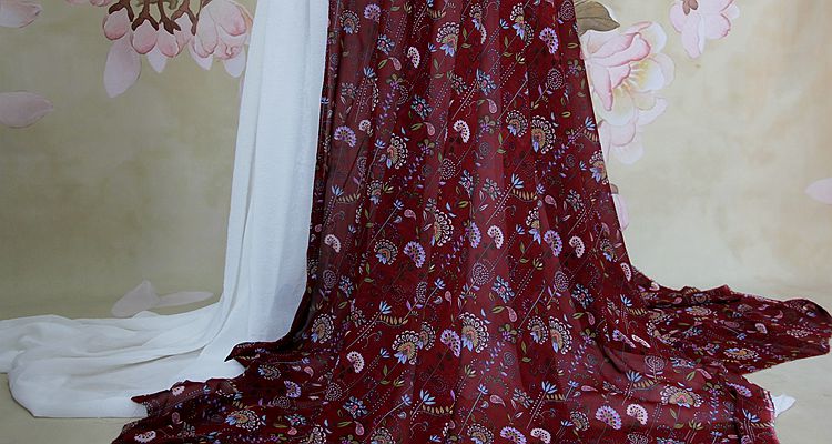 In vải may mặc vải voan watermark Trung Quốc quần áo áo khoác váy đầm lụa nguyên liệu hàng loạt hoa đỏ sẫm Tangfeng - Vải vải tự làm vải nỉ cứng