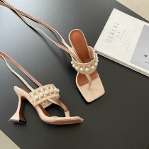 2021 Summer New Simple Sweet Fairy Wind Pearl Toe Toe Sandals Women Joker Slipper