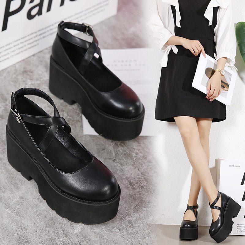 2021 spring and summer new Korean version of Japanese Mori women round head shallow mouth with muffin thick bottom women's shoes small leather shoes sandals