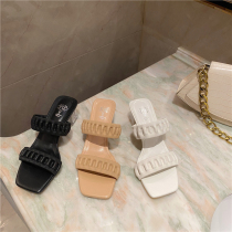 2021 summer new sandals fairy wind with thick heel crystal heel crystal heel wear slippers 8386-1