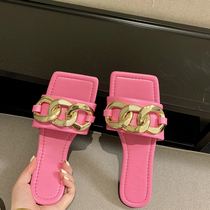 21 Korean fashion flat slippers sweet candy non-slip wear metal chain toe slippers