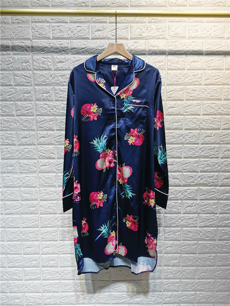 2746 two cut and cut deep blue long sleeves Sleepwear Skirts emulated silk pyjamas home clothes