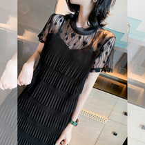 Mesh Splice Dress Summer Europe Station 2021 New European Cargo Backless Chiffon Cake Skirt Women