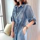 Denim dress for women summer 2024 new European station hot style waist casual polo collar long shirt dress