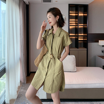 Card its colour one-piece dress Women in summer 2022 new European station Eurostock Tide Display Slim Tooling Polo Collar Short shirt dress