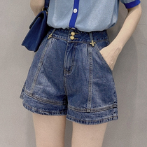 Straight Cylinder Wide Leg Denim Shorts 2022 Summer New European Station Eurostock 2 Grain Buttons Fashion Washed Casual Hot Pants