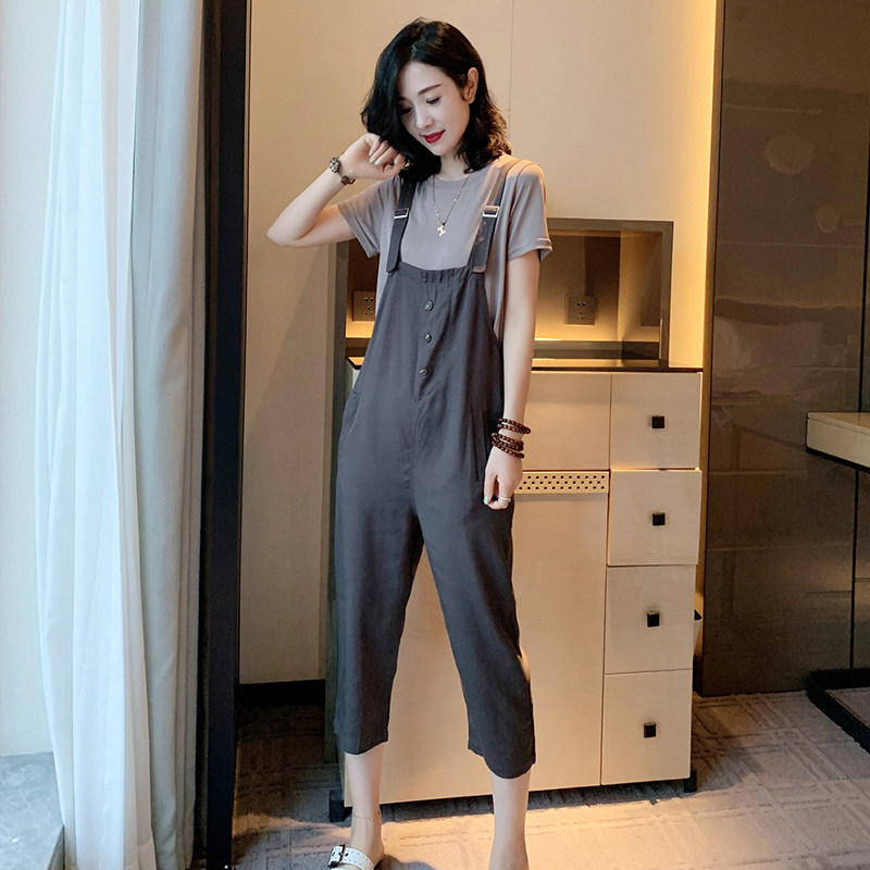 Overalls suit women's summer thin section European station European goods women's fashion trendy age-reducing casual two-piece jumpsuit cropped pants