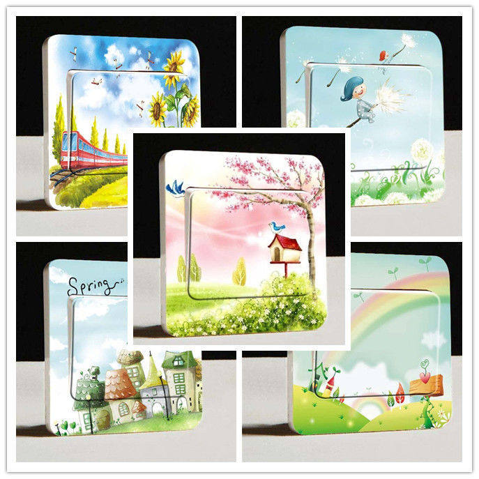 Anti-dust switch sleeve decoration sticker Cartoon Wall Stickers Sticker and Decorative Switch Button Stick Socket patch Fields Waterproof-Taobao