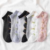 Transparent glass silk socks Womens Boat socks summer shallow cotton bottom thin mesh short socks invisible Crystal socks