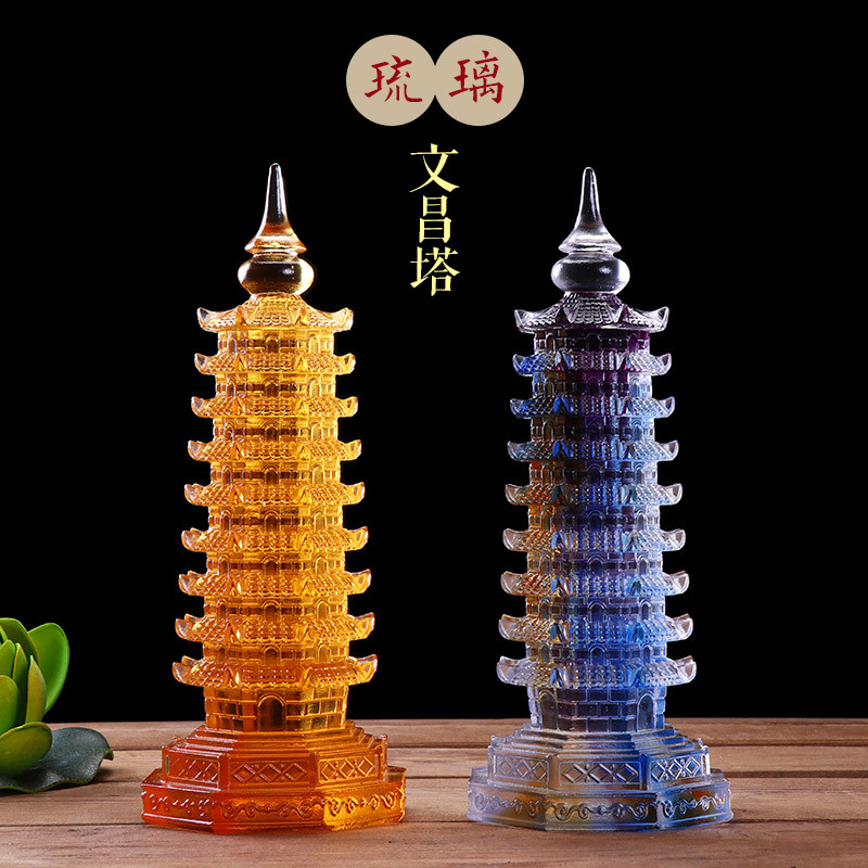 Yuantong Buddhas glazed Wenchang Tower 9 layers Pendulum Pieces Fine Work Wordless Home Book House Office Decorations Wenchang Tower