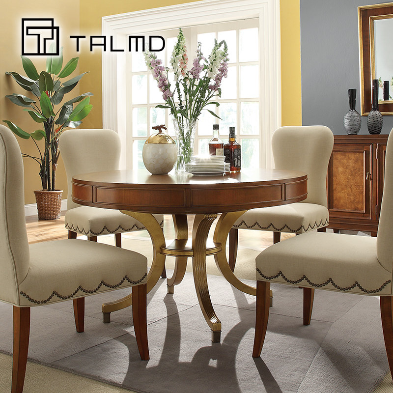 TALMD Tumai Home Furniture Wood Leather Parquet Dining Table American Rectangular Dining Table Stainless Steel Design Dining Chair