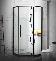 Stainless steel black shower room narrow frame flat open door fine frame integral bathroom glass partition diamond shaped screen