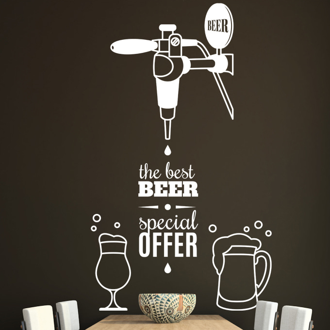 BBQ beer barbeer barbeer stickers large row beer square shopshop glass door closet window decorated creative wall sticker