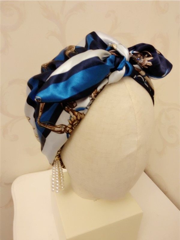 Women's Hat Blue Bandana Cap Baotou Cap Confinement Cap Home Cap Hat