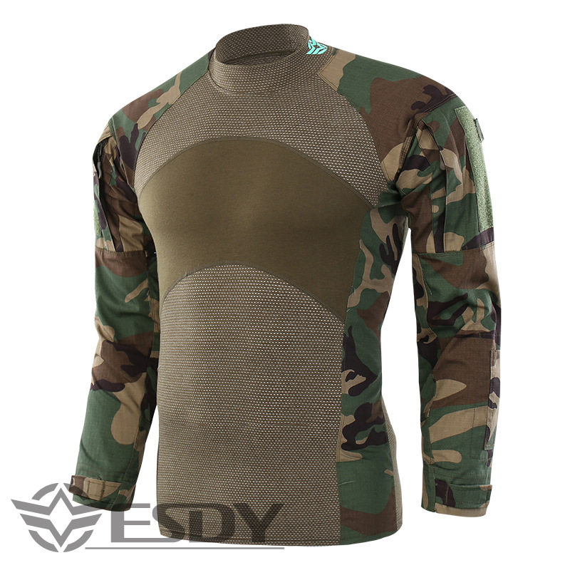 Cross border ESDY three generations of frog clothes new cotton camouflawy military training clothes round collar tight mesh long sleeve men's combat clothes