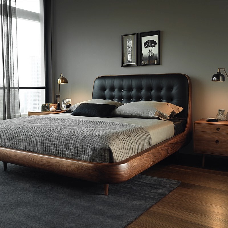 North American Black Walnut Wood 1.8m Double Bed High-End Master Bedroom King Bed 2026 New Model Solid Wood 2m X 2.2m North American Black Walnut Wood 1.8m Double Bed High-End Master Bedroom King Bed 2026 New Model Solid Wood 2m X 2.2m