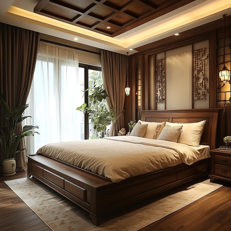 Chinese-Style 1.8m Double Bed, Solid Wood Bed, Master Bedroom Large Bed, Wedding Bed, Chinese Style 2m X 2.2m High-End and Elegant 1.5m Bed