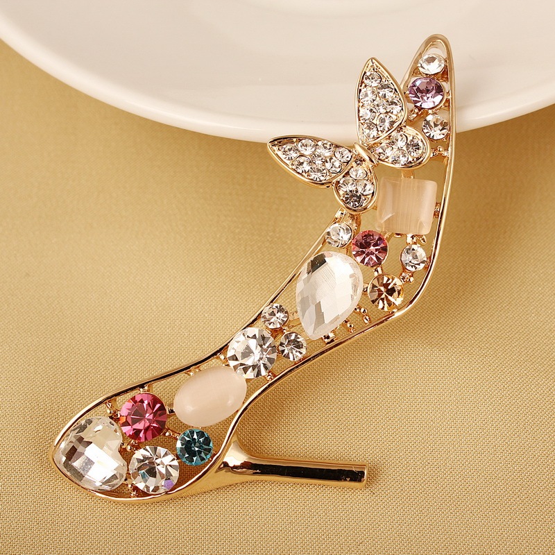 Small Colorfulful Rhinestone High Heels Brooch, Feminine and Sweet Corsage, Korean Personalized Pin, Sweater, Cardigan Accessories