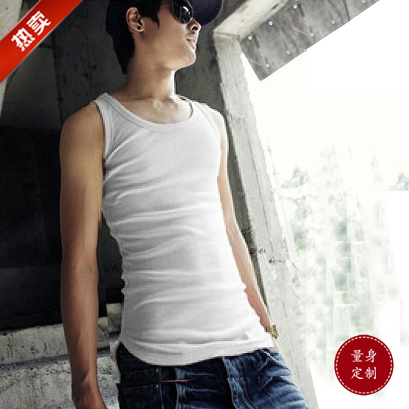 Han Edition Summer elastic men vest fashion mens vest round swing and extended vest customization
