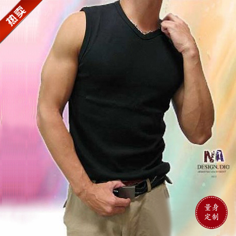 Pure Cotton Summer Sports Sleeveless Vest Man Sweat Vest Wide Shoulder V Collar Tight Body Surge Male Han version Shoulder Sweatshirt Set to do