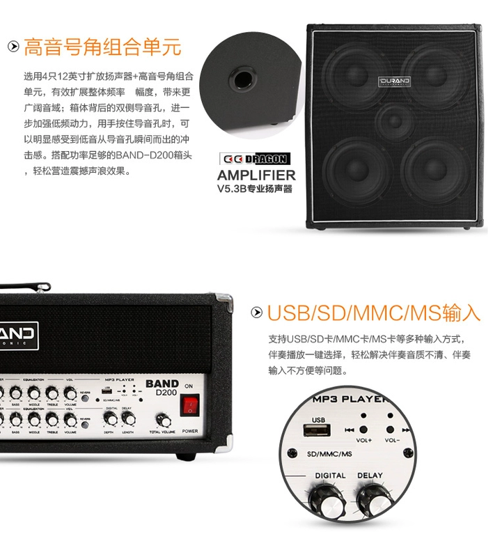 Durand D200 ban nhạc chia loa loa điện guitar loa bass điện hiệu suất diễn tập âm thanh đa chức năng - Loa loa