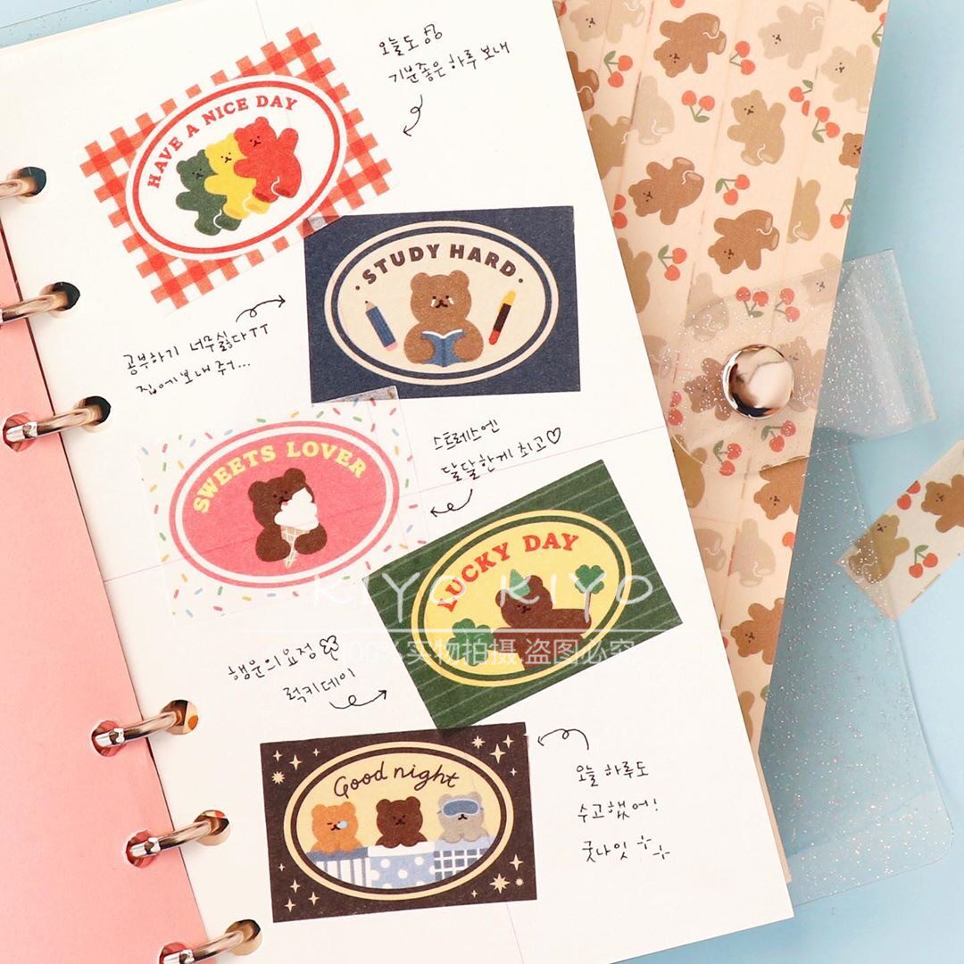 2020 NEW DAISO BIG CREATIVE HAND LEDGER MATERIAL ADHESIVE TAPE CUTE LITTLE BEAR DIARY HAND LEDGER NICHE NORTH EUROPE