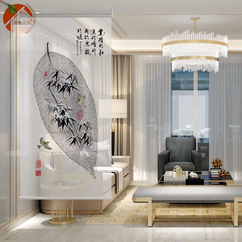 Modern new Chinese soft curtain Entrance Screen curtain Living room Lift hanging screen Restaurant Half overdraft Soft Partition Suspended Screen-Taobao