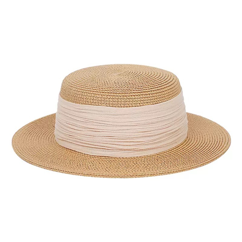 Trendy Sunshade Straw Hat for Women, Summer Fresh Style, Sun Protection Hat, Vacation Beach French Short-Brim Flat-Top Small Hat