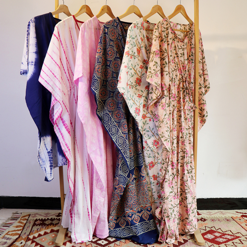 Indian-Made Kaftan, Pure Cotton, Comfortable, One-Size-Fits-All, Middle Eastern Persian-Style Robe, Home Wear