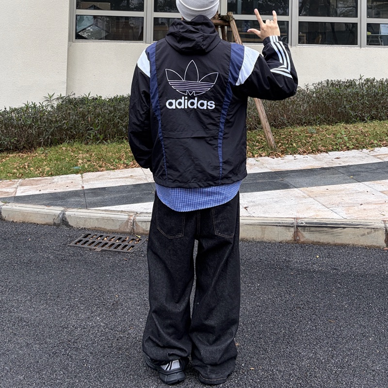 Adidas Trefoil Men's and Women's Retro Color-Block Striped Hooded Loose Woven Sports Jacket Ks3552