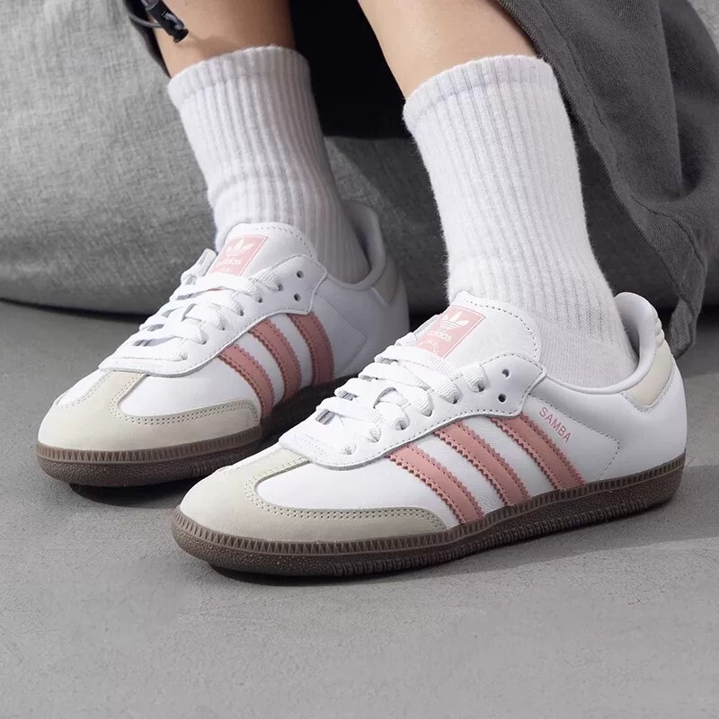 Authentic Adidas Trefoil Women's Shoes Samba Og Pink and White Retro German Training Shoes Lightweight Sneakers Ji2677