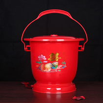 Wedding red spittoon plastic with lid with handle Children and grandchildren bucket Wedding dowry supplies adult household toilet pot