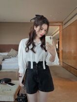 TMH STUDIO Private romantic white floating with shirt woman 70% sleeve design feeling foreign air weight reduction blouse summer