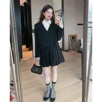 TMH STUDIO BLACK SUIT SUIT WOMAN EARLY AUTUMN COLLEGE WIND OCEAN AIR REDUCTION AGE SHORT Hundred Pleats Two Sets