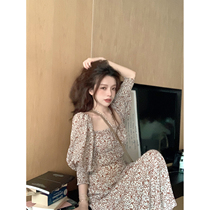 TMH STUDIO Flipped Caramel Moka Comeback Crummy Dress With Dress Woman Summer Method Temperament Hanging Neck Long Dress