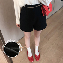 TMH STUDIO 50 wool small sub high waist shorts female black display slim broad leg pants casual pants summer