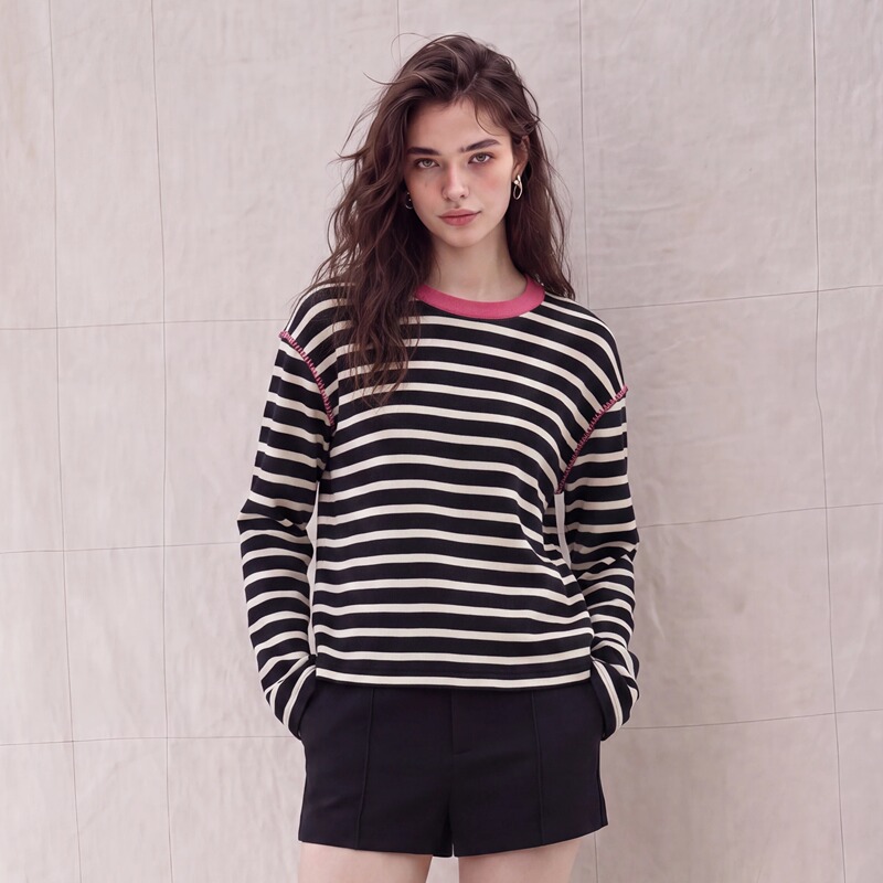 Miiine Relaxed Old Money Style Combed Cotton Heavy-Duty Shell Embroidery Classic Striped Color-Block Long-Sleeve T-Shirt Base Layer Miiine Relaxed Old Money Style Combed Cotton Heavy-Duty Shell Embroidery Classic Striped Color-Block Long-Sleeve T-Shirt Base Layer