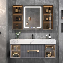 New light luxury solid wood bathroom cabinet combination simple rock board bathroom wash face wash smart sink bathroom cabinet