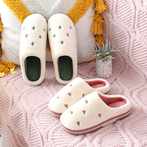 Home cotton slippers female cute cartoon plush shoes mens indoor non-slip autumn and winter couple shoes soft thick bottom