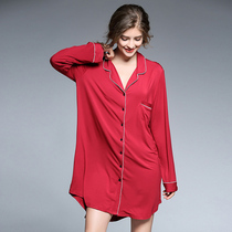 Spring Summer Modal Long Sleeve Pajamas Blouse Cardigan Homewear Autumn Loose Large Size Short Sexy Nightdress Thin
