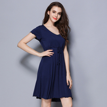 Modal short-sleeved nightdress womens summer thin section large size home clothes sexy solid color loose pajamas pregnant women dress