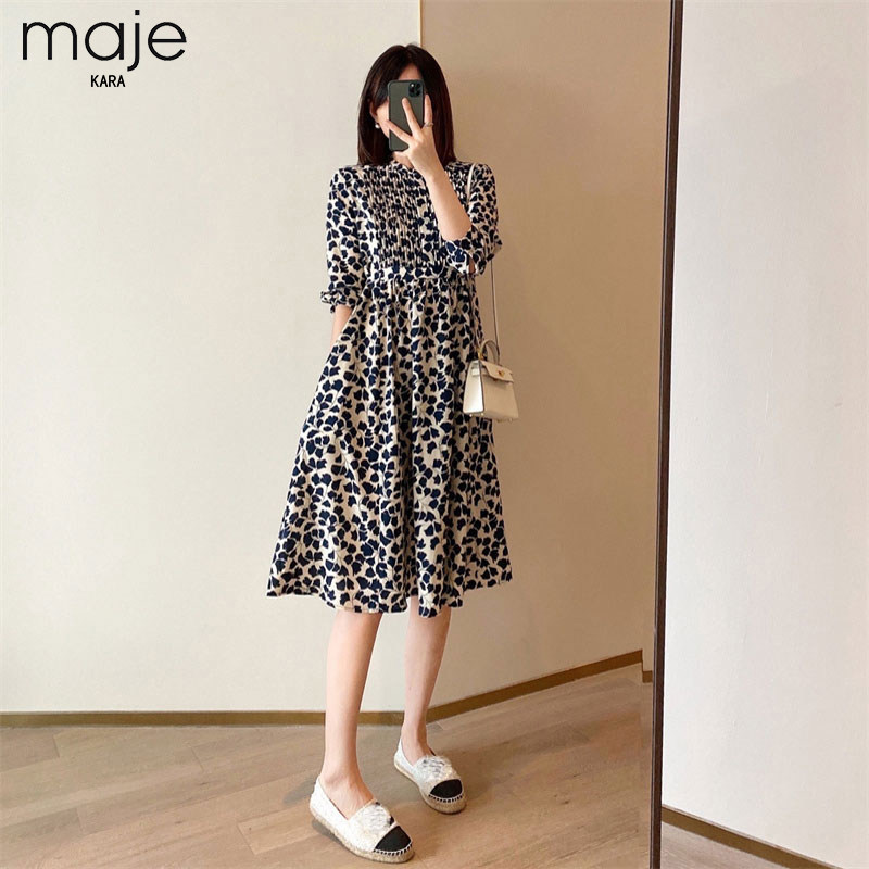 maje kara method Broken Flowers Long Sleeve Foreign Dress Woman 2022 Chunqiu New small sub-temperament Slim Long Dress