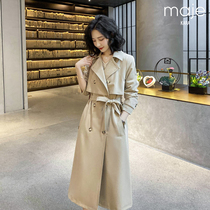 Maje kara double-breasted trench coat coat women's spring and autumn 2022 new Korean version of knee long coat